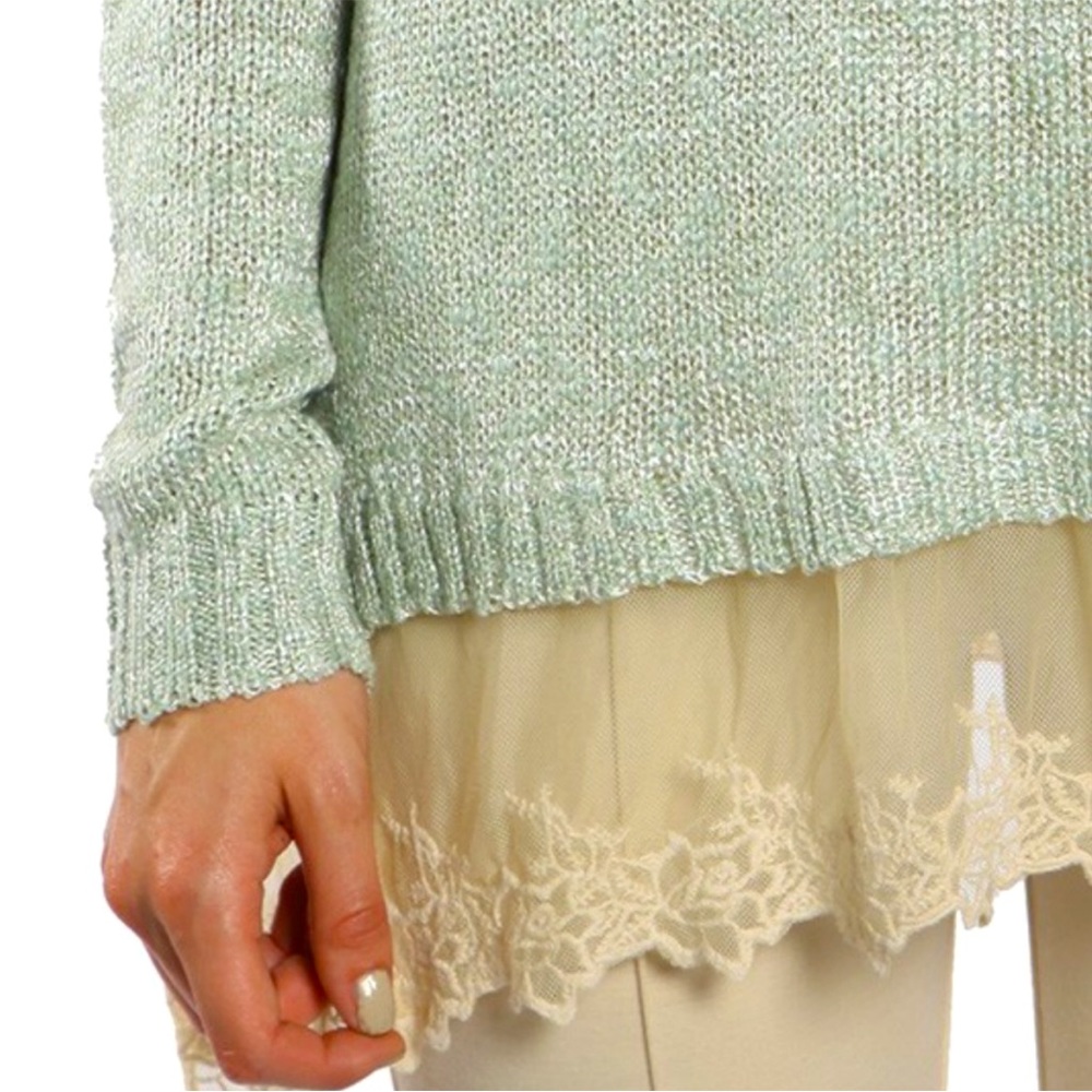 🆕 HANDMADE A’REVE Boutique - Lace Trimmed Sweater - Mint - Picture 2 of 4